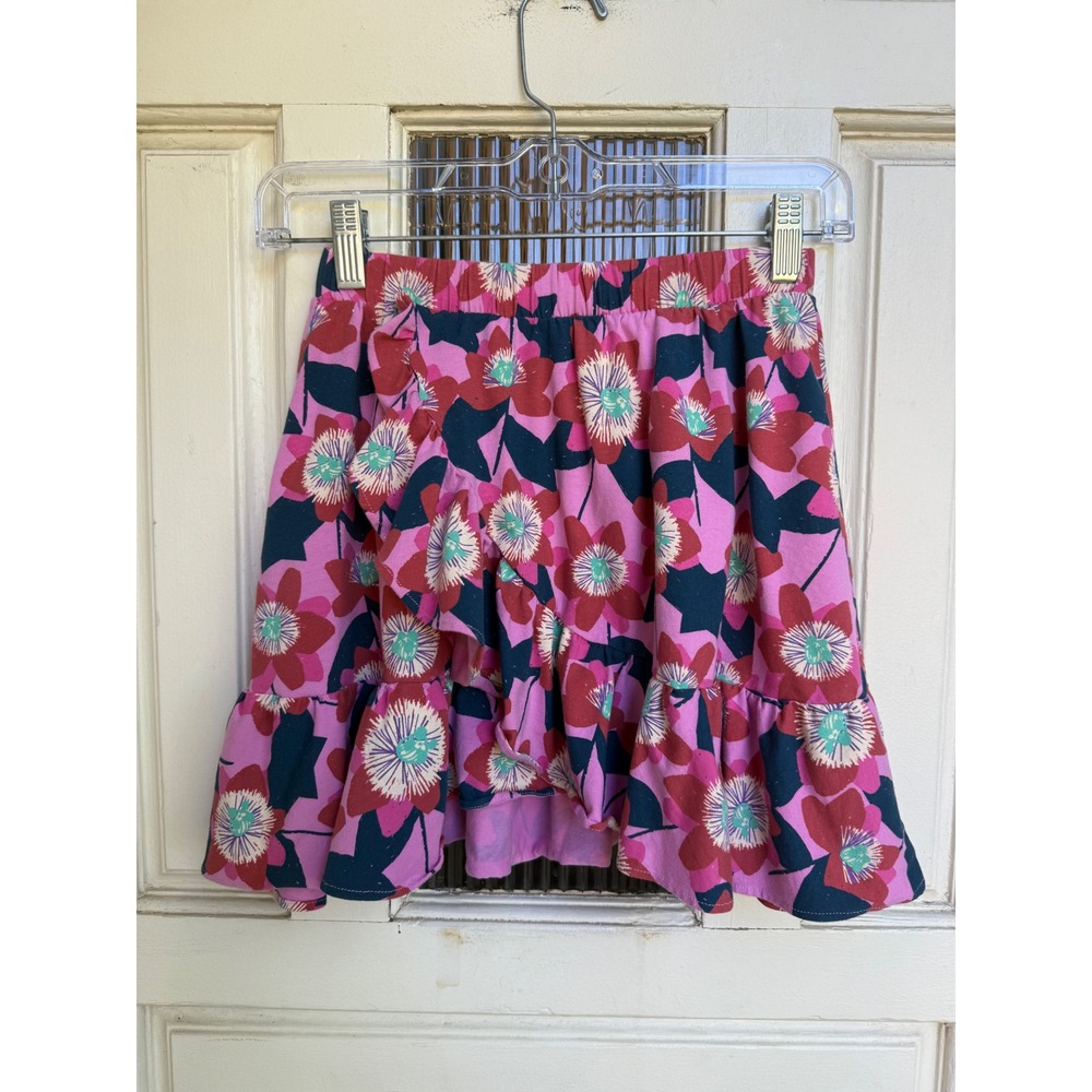 Tea Collection Girls Skirt Size‎ 10 Floral Print Ruffle Hem Pink Red Cute